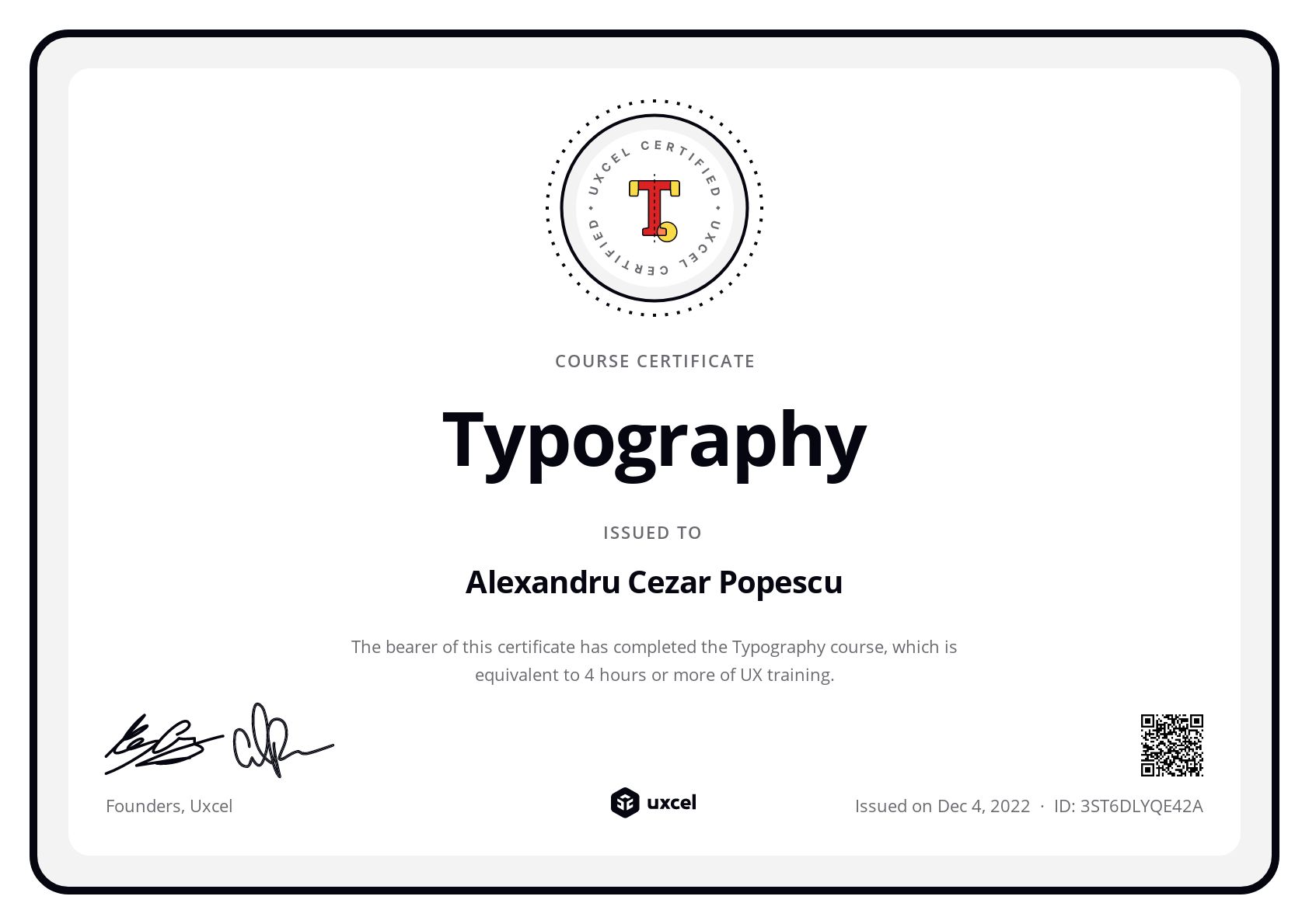 Alexandru Cezar Popescu's certificate